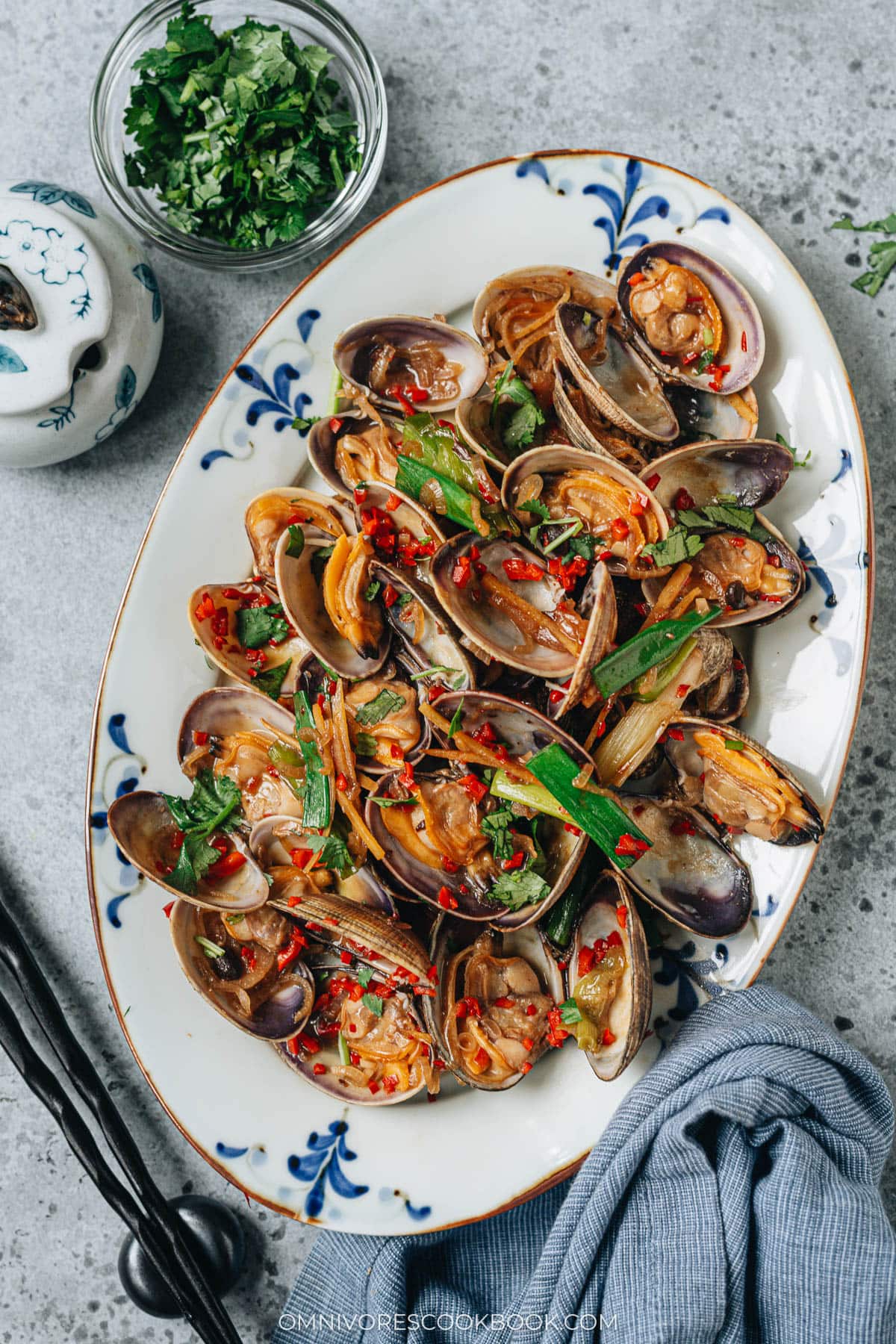 Cantonese style stir fried clams in black bean sauce