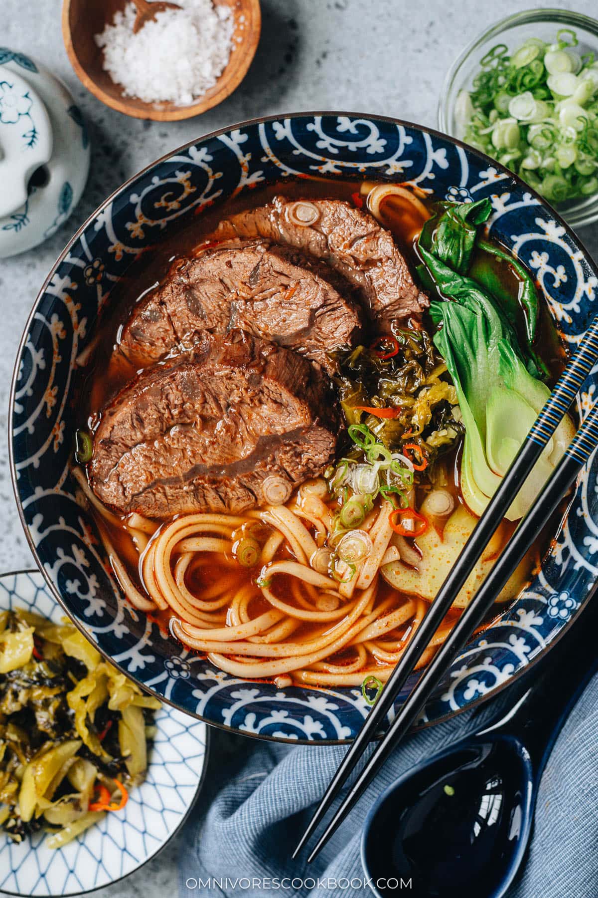 Taiwanese beef noodle soup served in a bowl