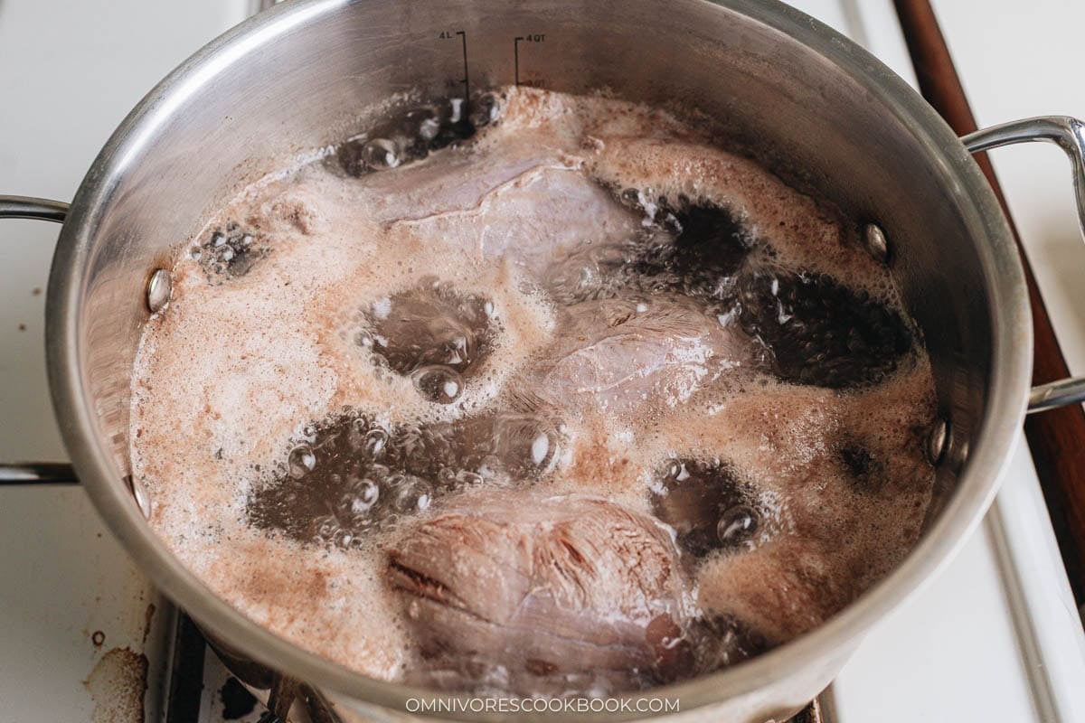 Blanching the beef