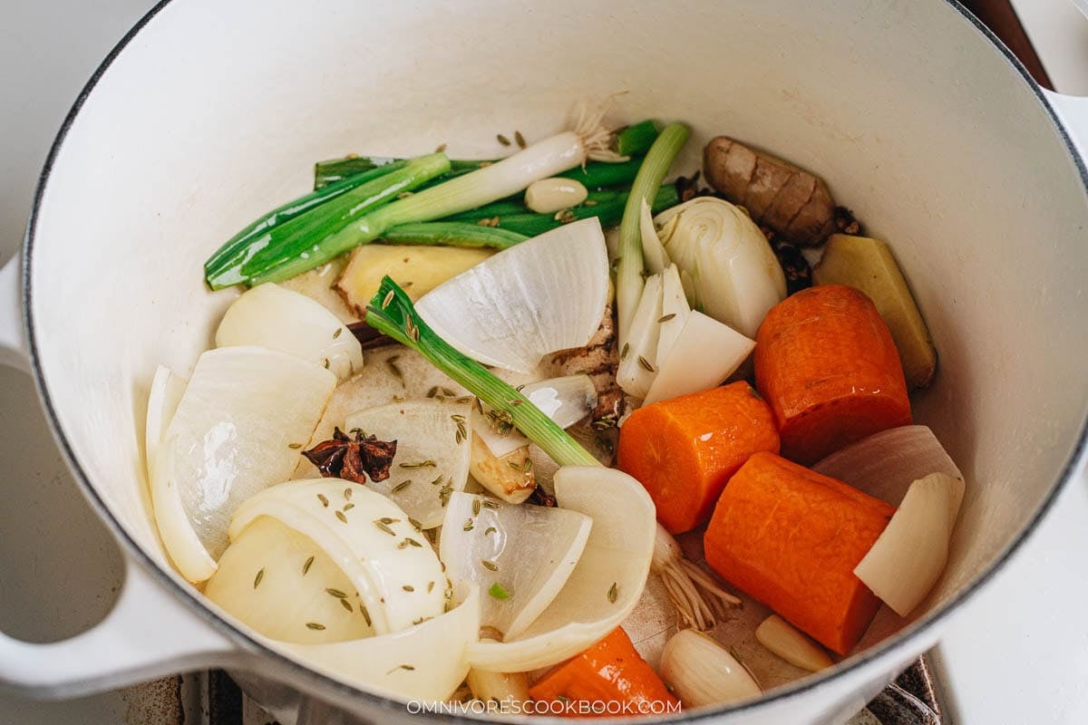 Stir fry the vegetables