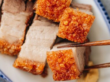 Air fryer siu yuk close up