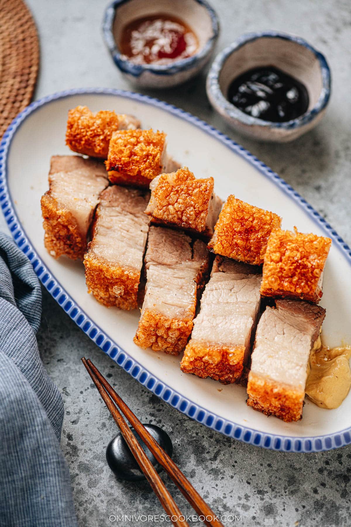 Crispy pork belly served in a plate