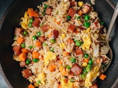Homemade Spam fried rice close up
