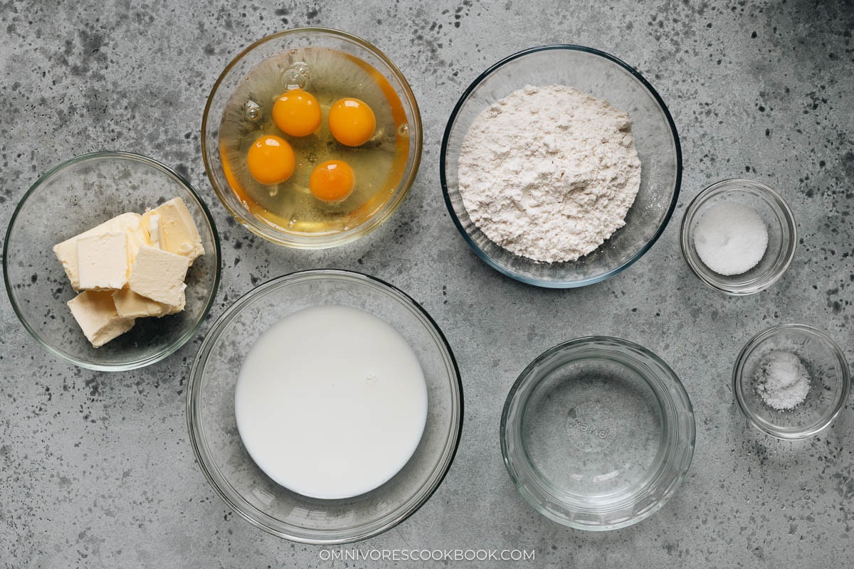 Ingredients for pate a choux