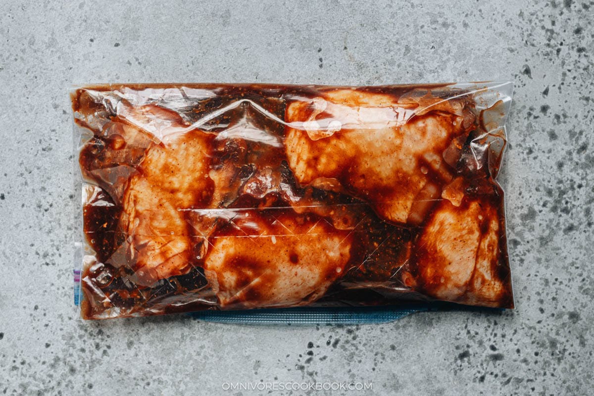 Marinating chicken with char siu sauce