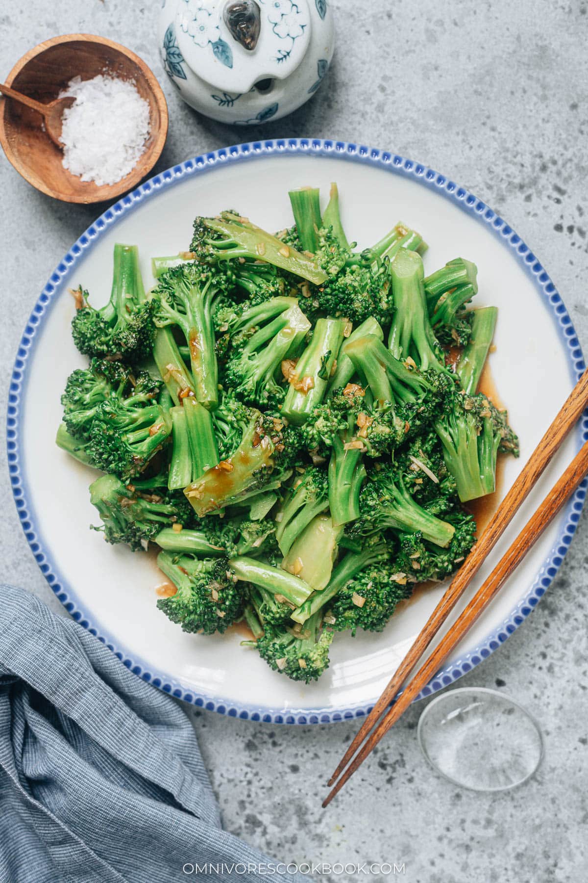 Broccoli with garlic sauce served in a plate