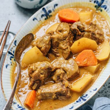 Hong Kong beef curry served in a plate
