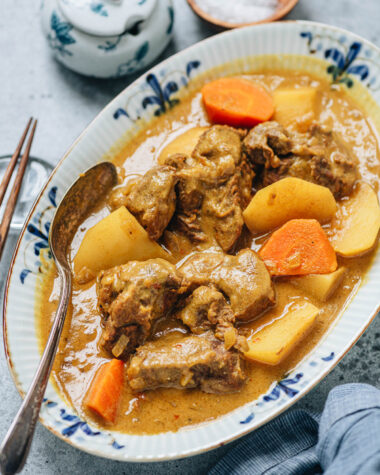 Hong Kong beef curry served in a plate