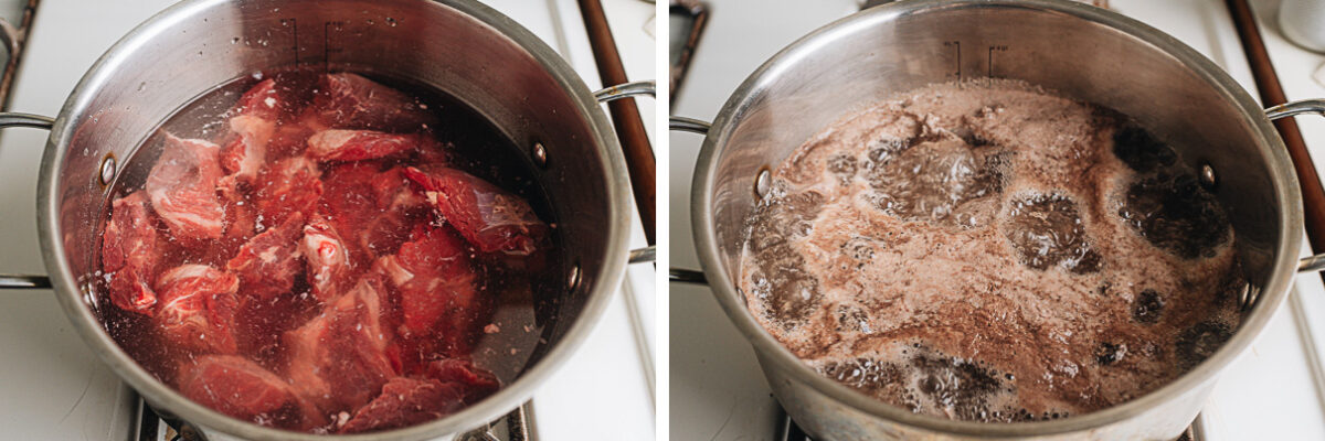 Blanching the beef
