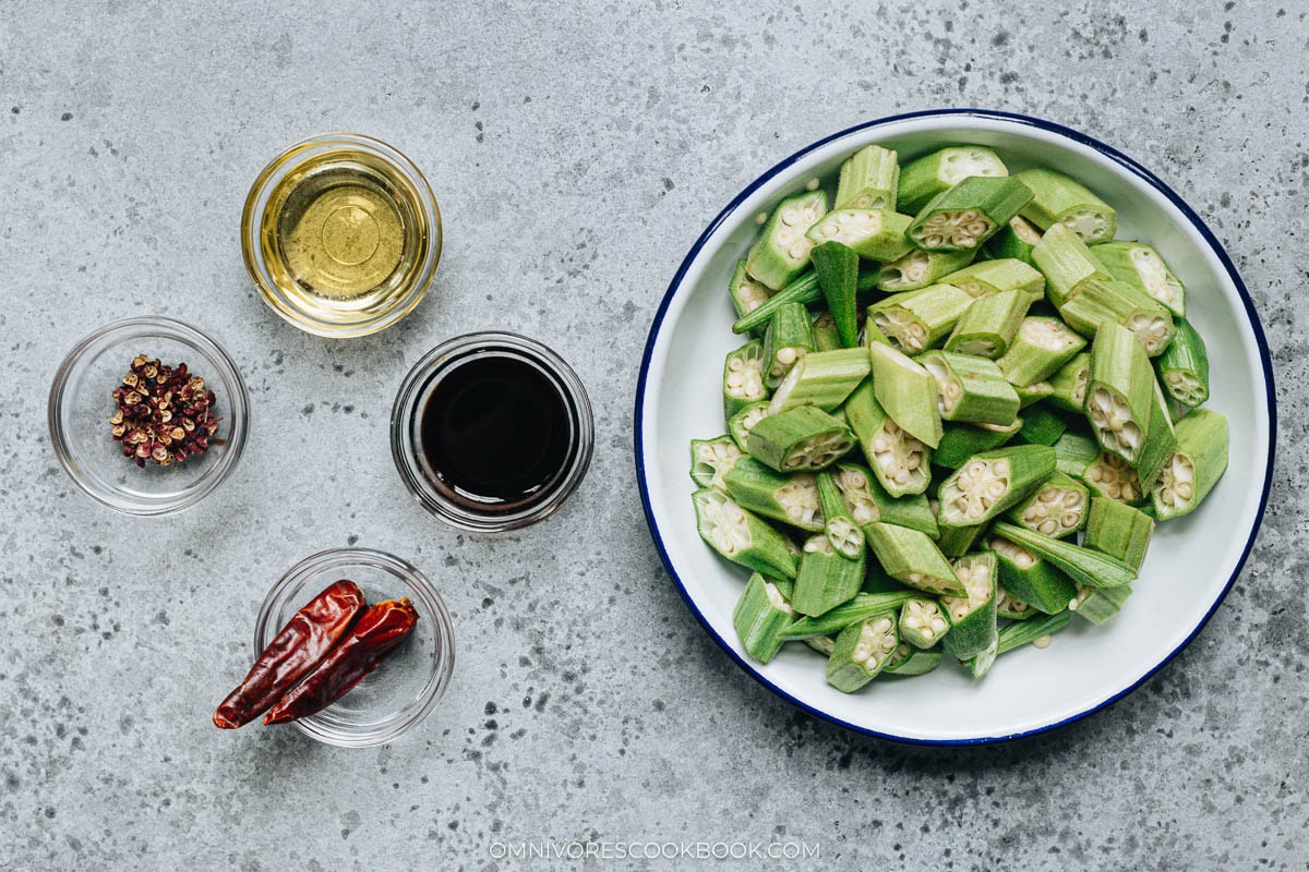 Ingredients for making okra stir fry