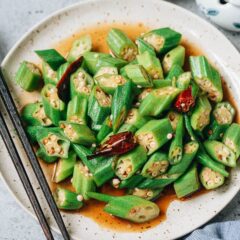 A four-ingredient okra stir fry cooked in a peppercorn and chili pepper infused hot oil until tender and fragrant. Learn how to create the best okra texture that’s tender inside, still crisp, yet not slimy. {Vegetarian, Gluten-Free Adaptable}