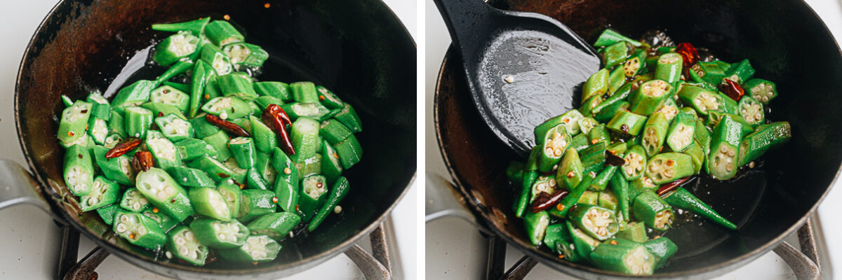 Cook okra stir fry