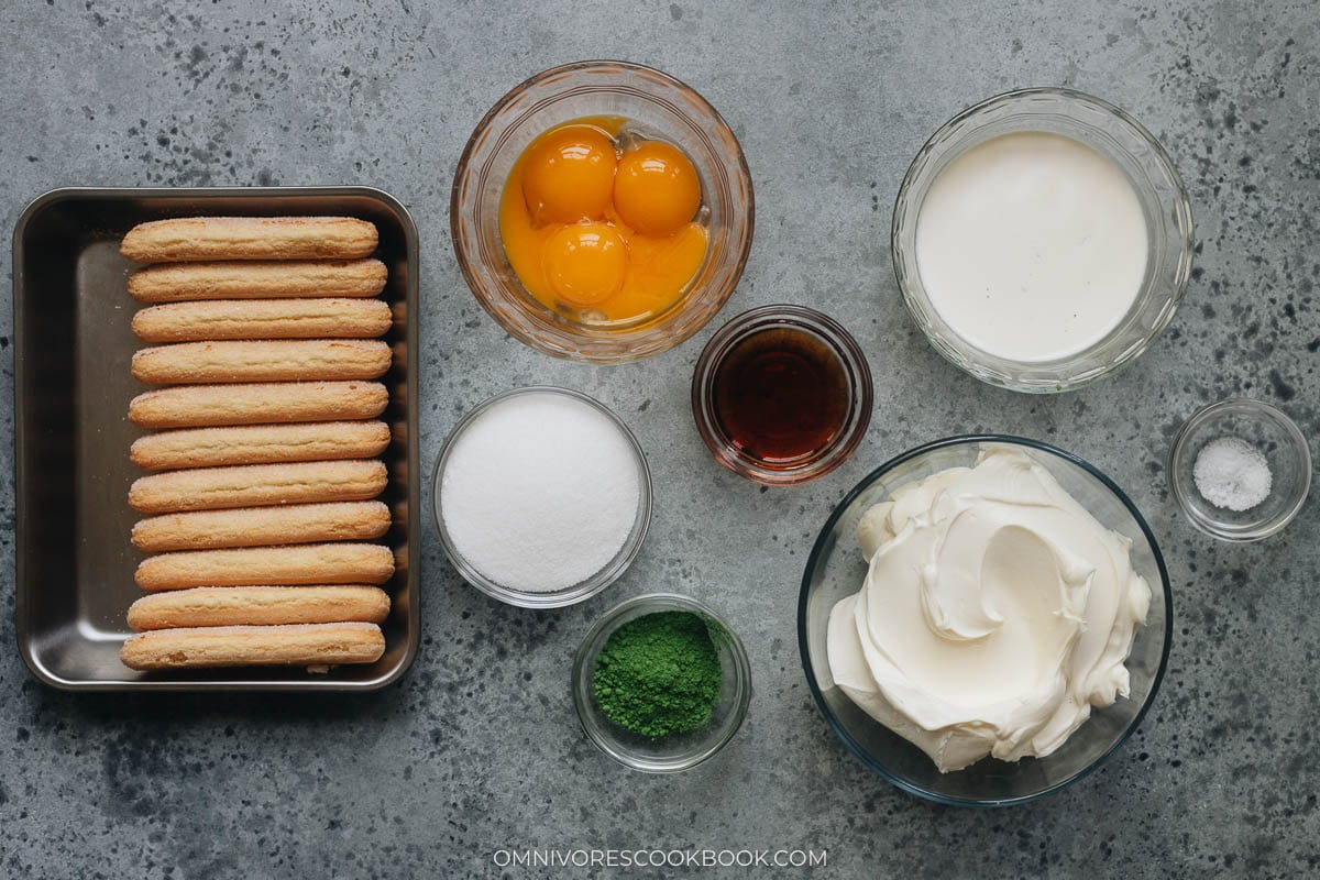 Ingredients for making matcha tiramisu
