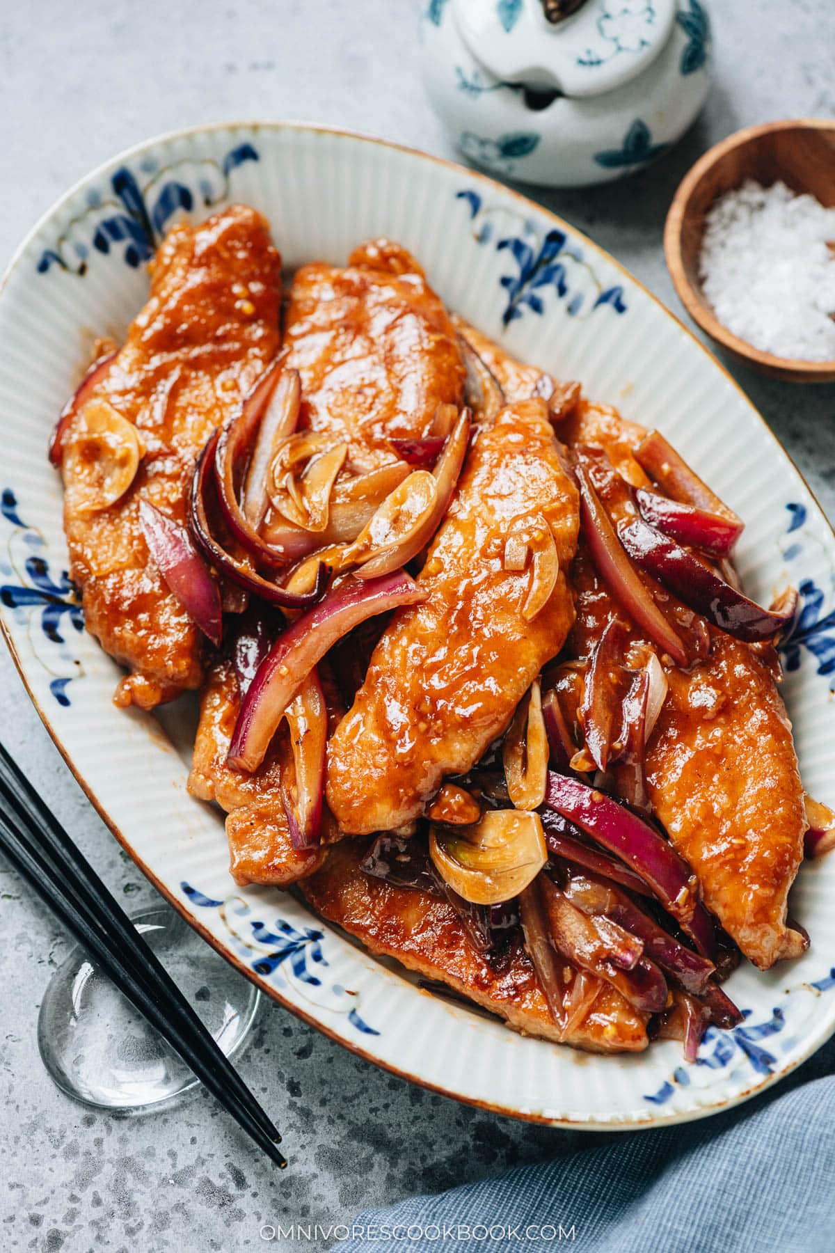 Hong Kong pan fried pork chops close up