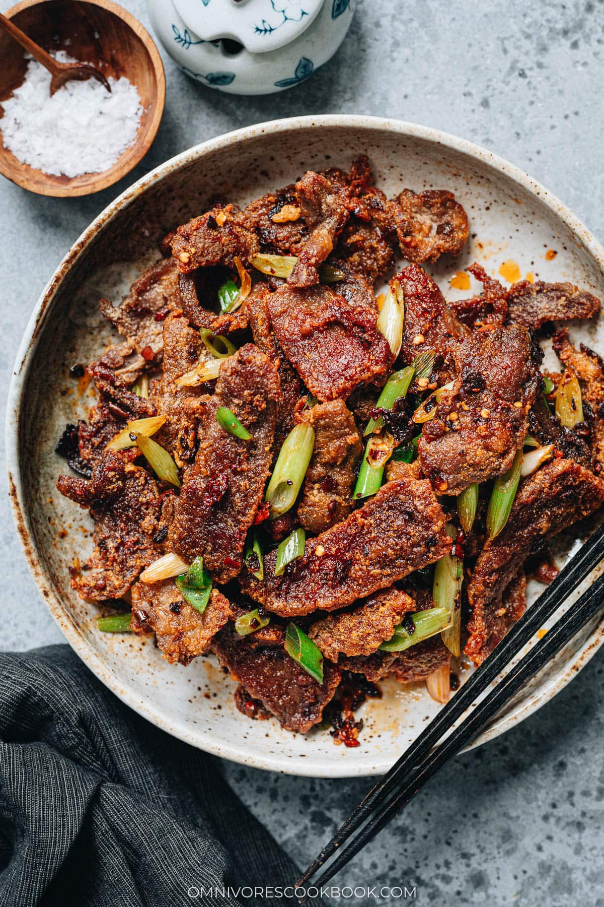 Sichuan style crispy beef with scallion