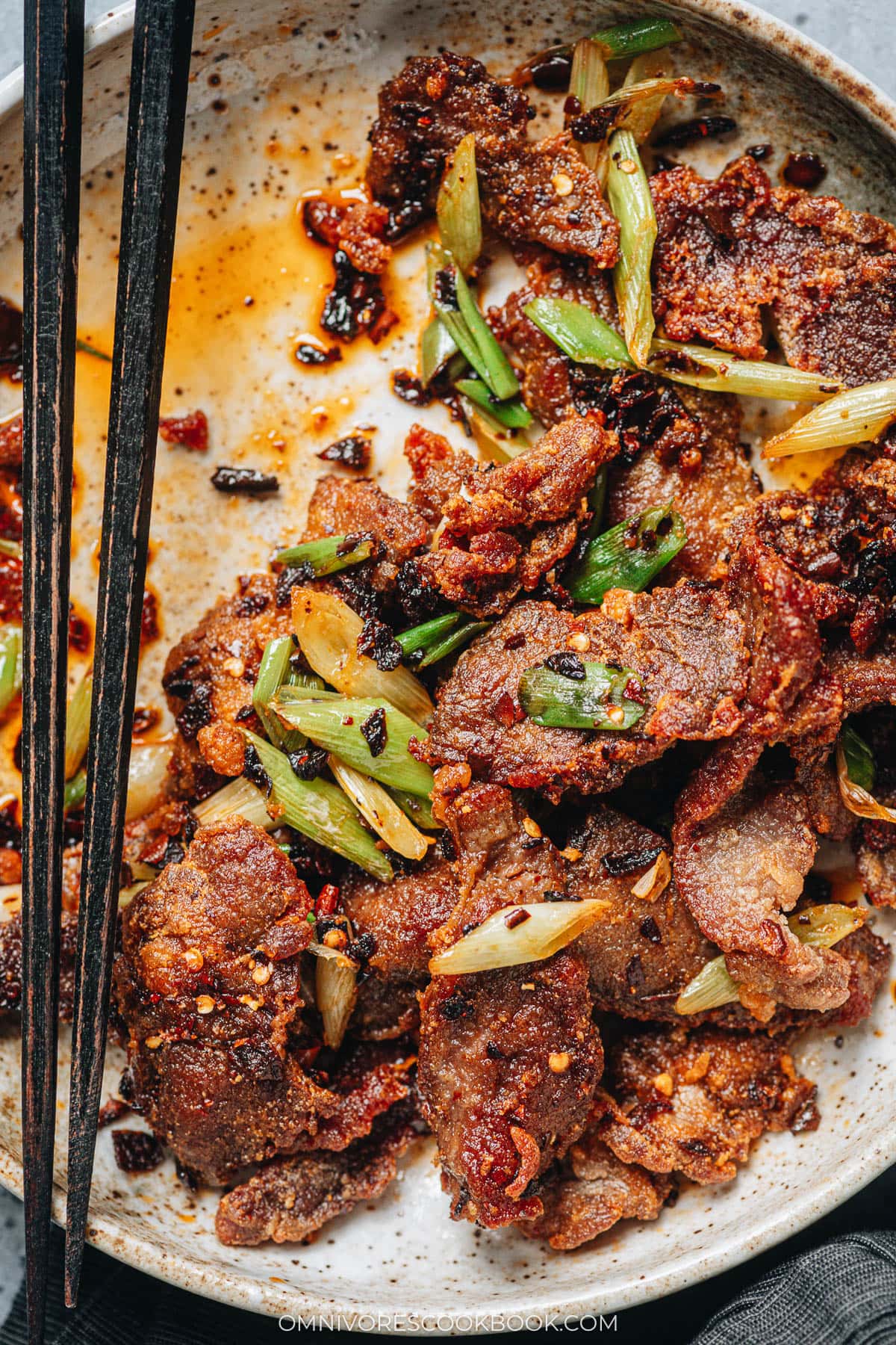 Sichuan crispy beef served in a plate
