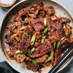 The crispy beef is chewy on the edges and tender and juicy inside, tossed in rich chili crisp with scallions for an addictive taste. You only need five ingredients to make this amazing main dish!