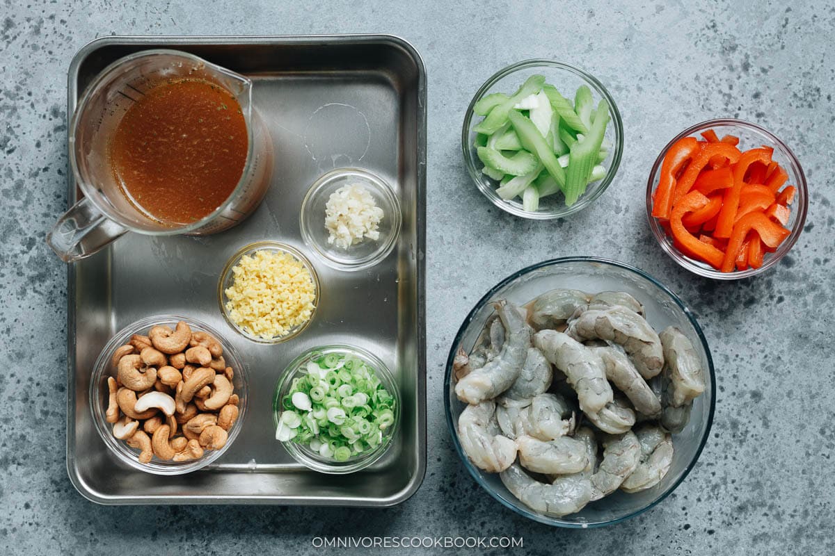 Ingredients for making cashew shrimp