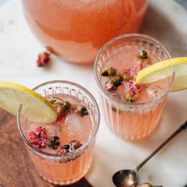 Homemade rose lemonade close up