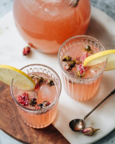 Homemade rose lemonade close up