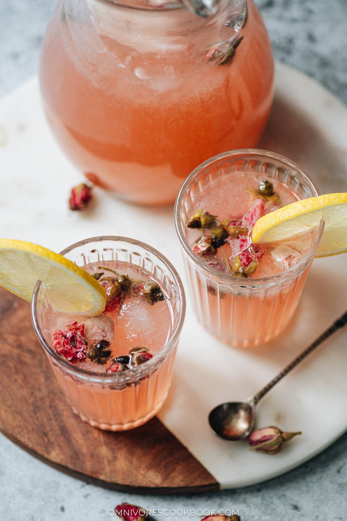 Homemade rose lemonade close up
