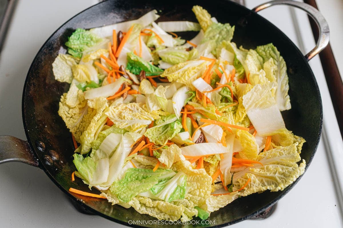 Cook the napa cabbage