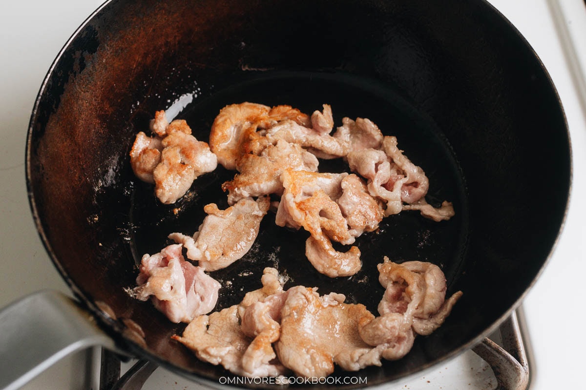Stir fry the pork