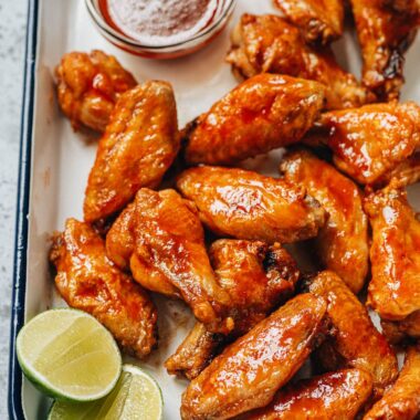 Homemade air fryer honey sriracha wings close up