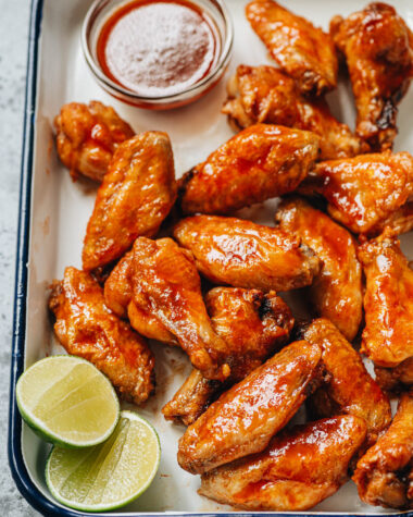Homemade air fryer honey sriracha wings close up