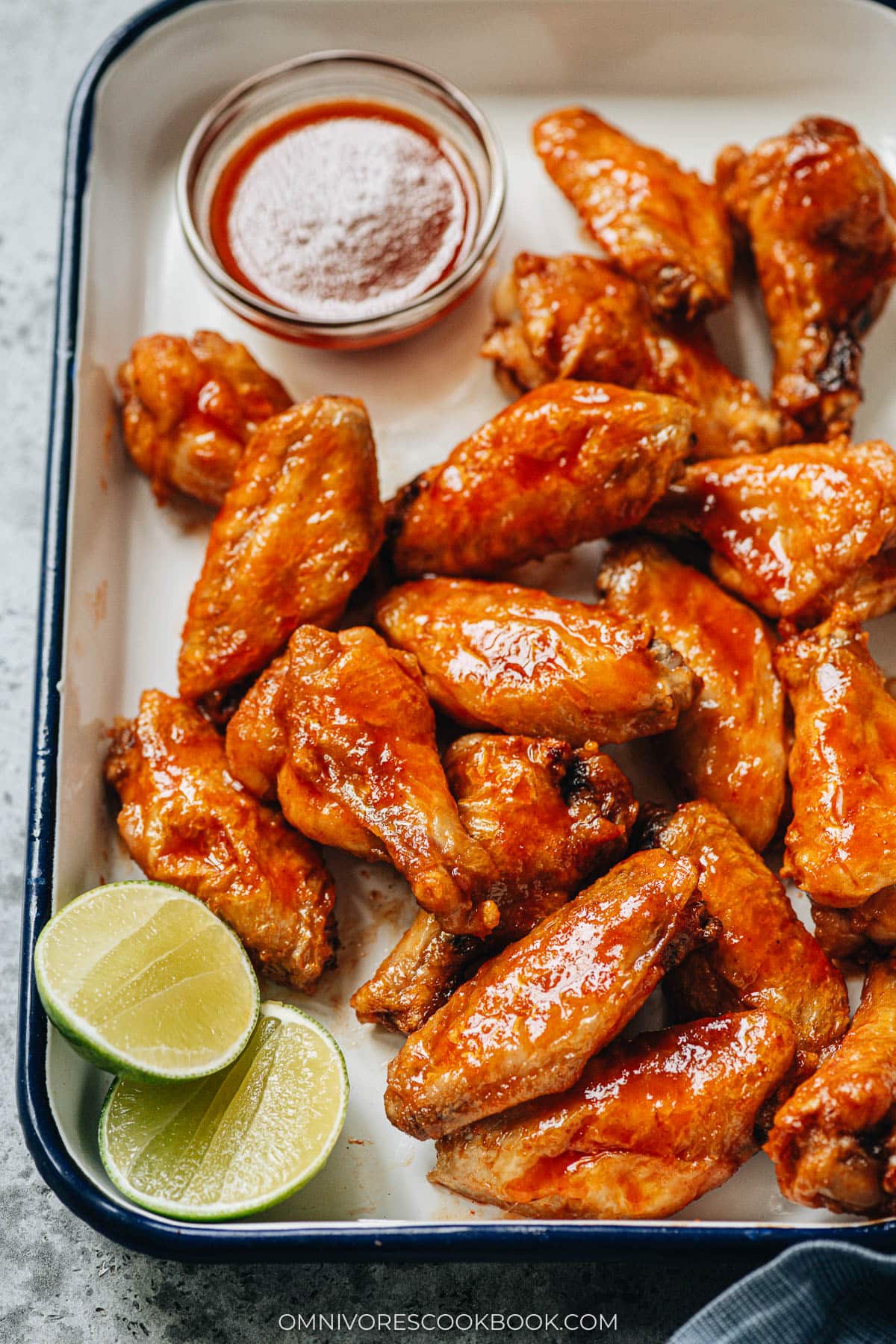 Homemade air fryer honey sriracha wings close up