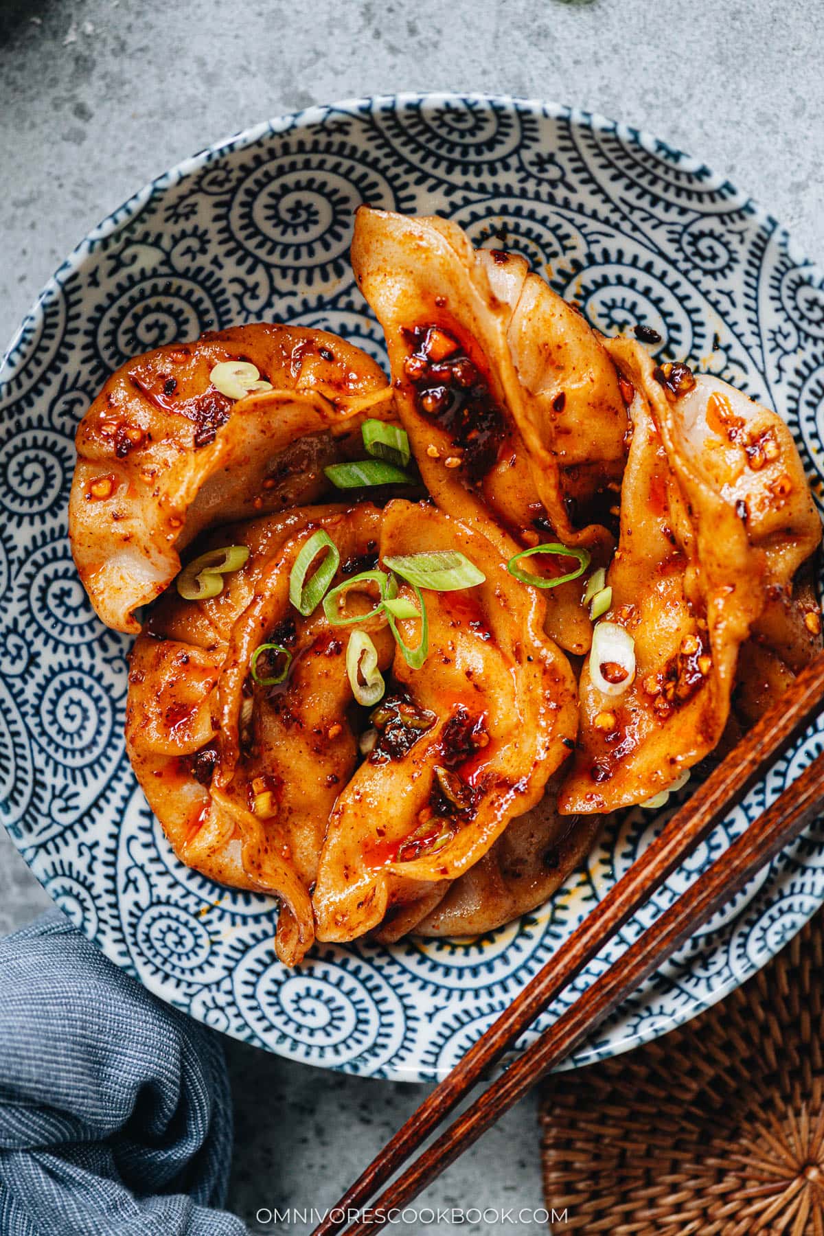 Sichuan Dumplings (钟水饺, Zhong Shui Jiao) close up