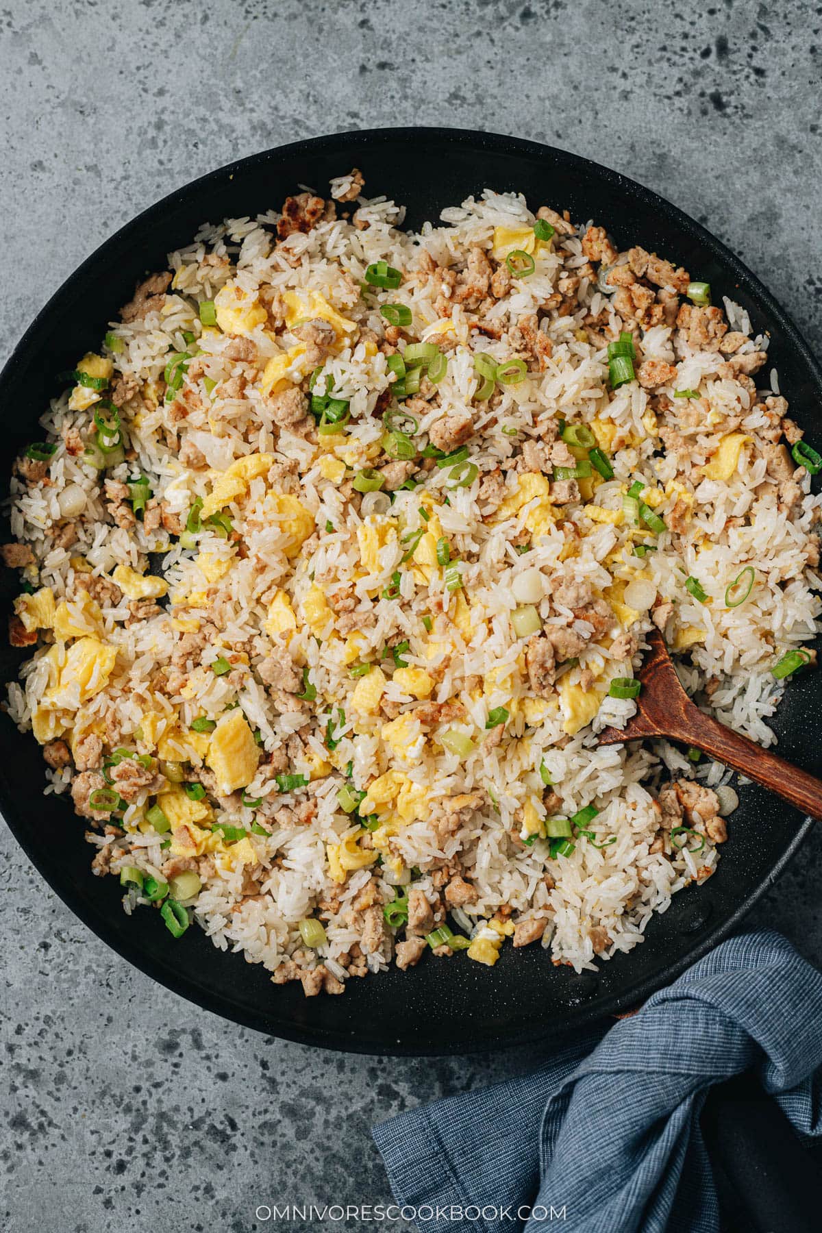 Ginger fried rice in a pan