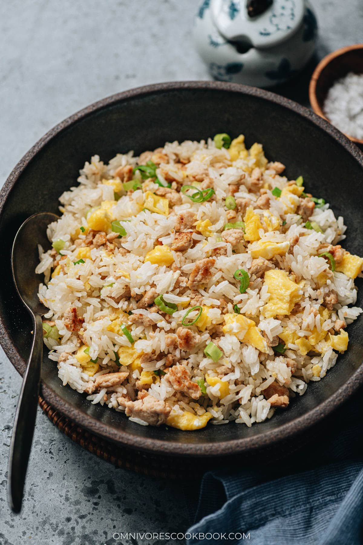 Ginger fried rice served in a bowl
