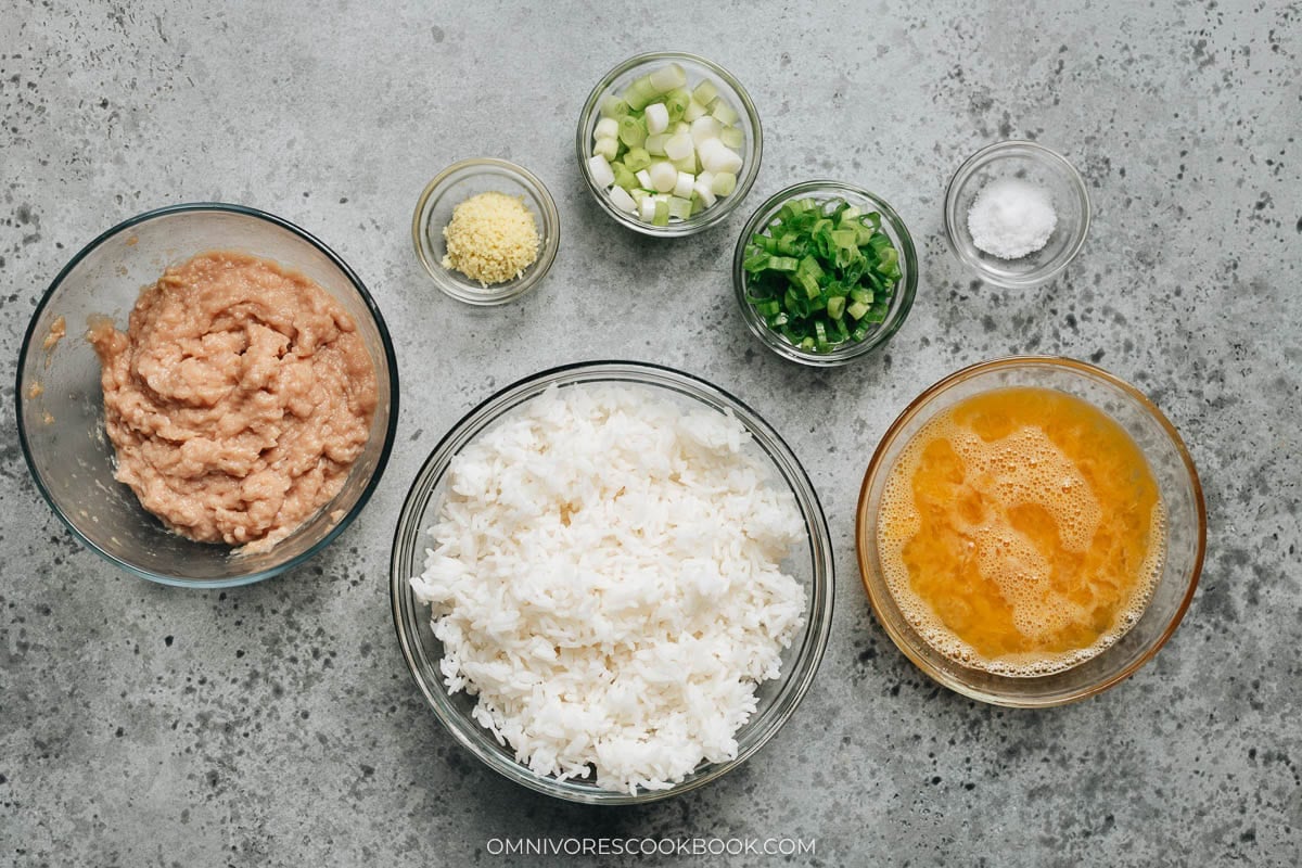 Ingredients for making ginger fried rice