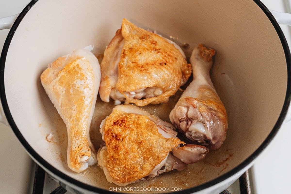 Browning chicken leg pieces