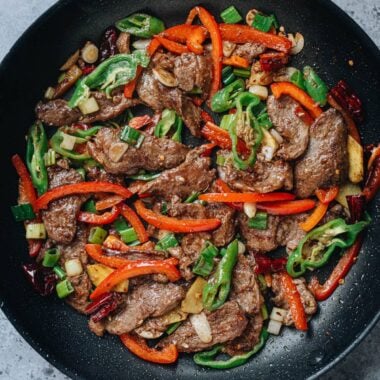 Chinese stir fried duck in a pan