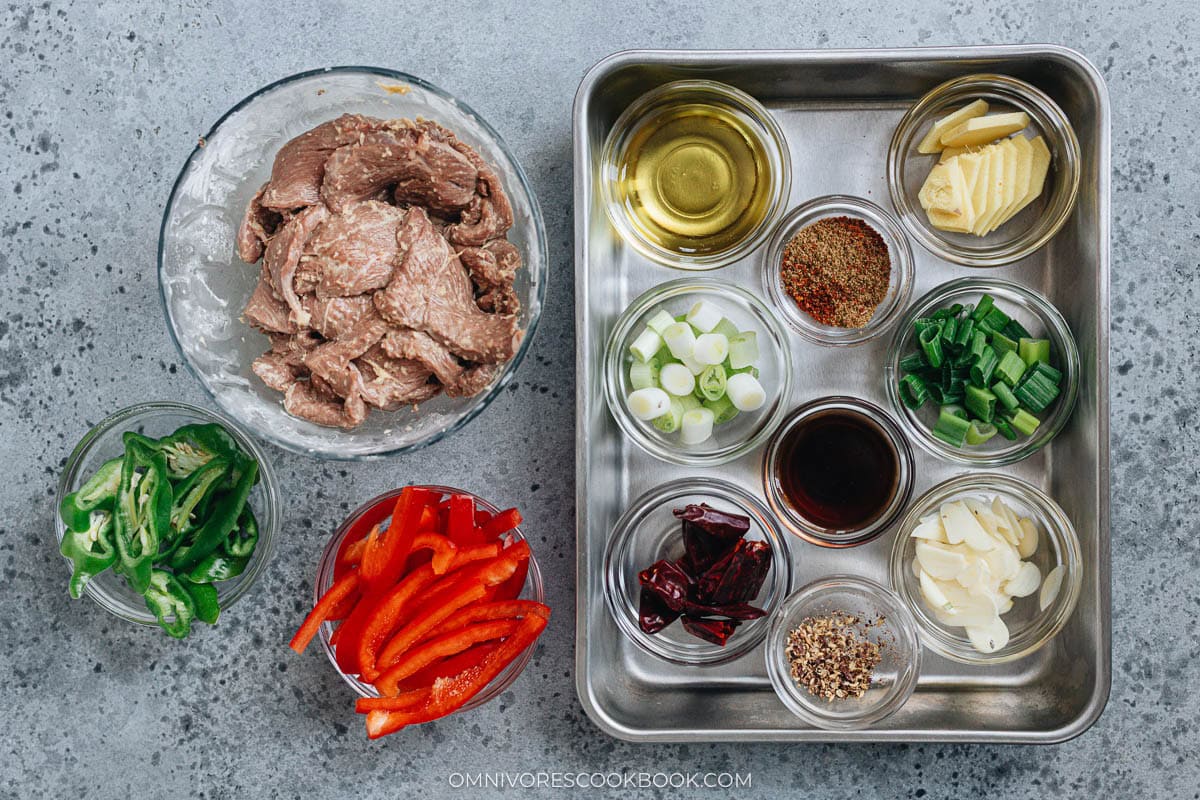 Ingredients for making Chinese duck stir fry