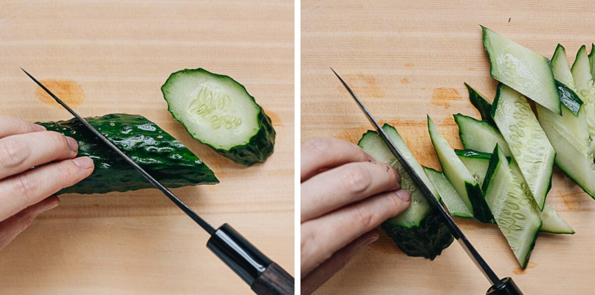 How to cut cucumber into diamond shape