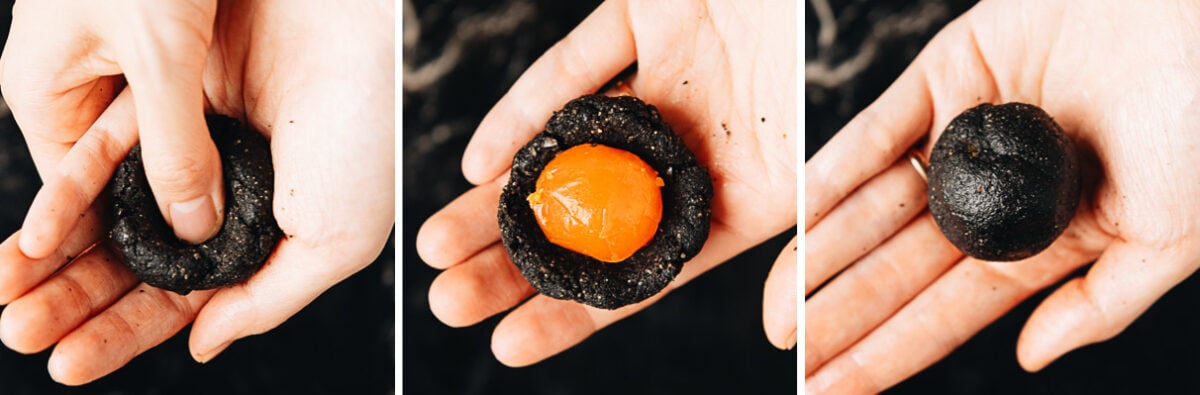 How to shape mooncake filling with salted duck egg yolk