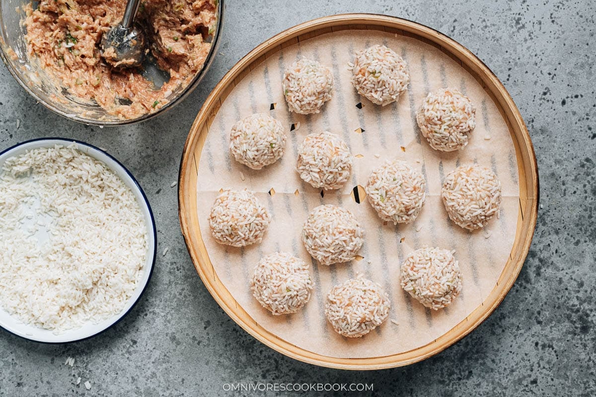Shaped and uncooked Chinese pearl balls