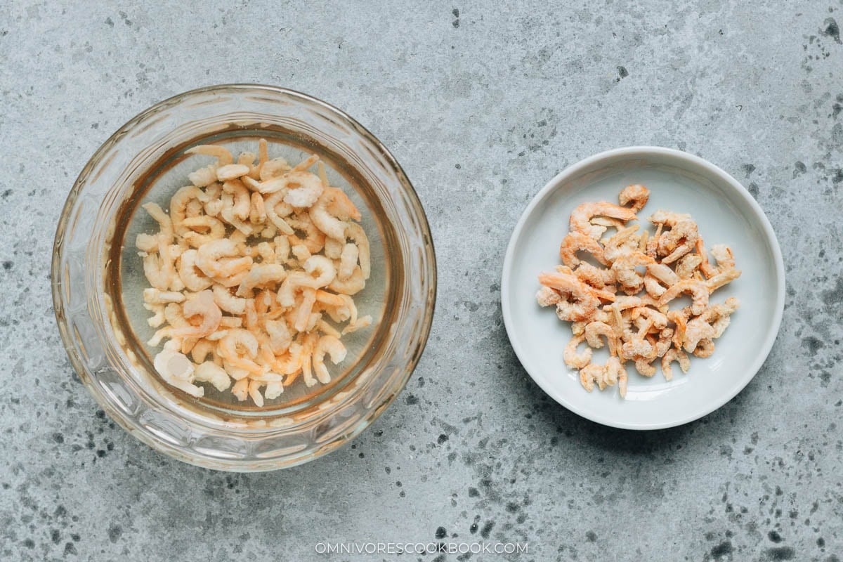 Chinese dried shrimps and how it looks after soaking
