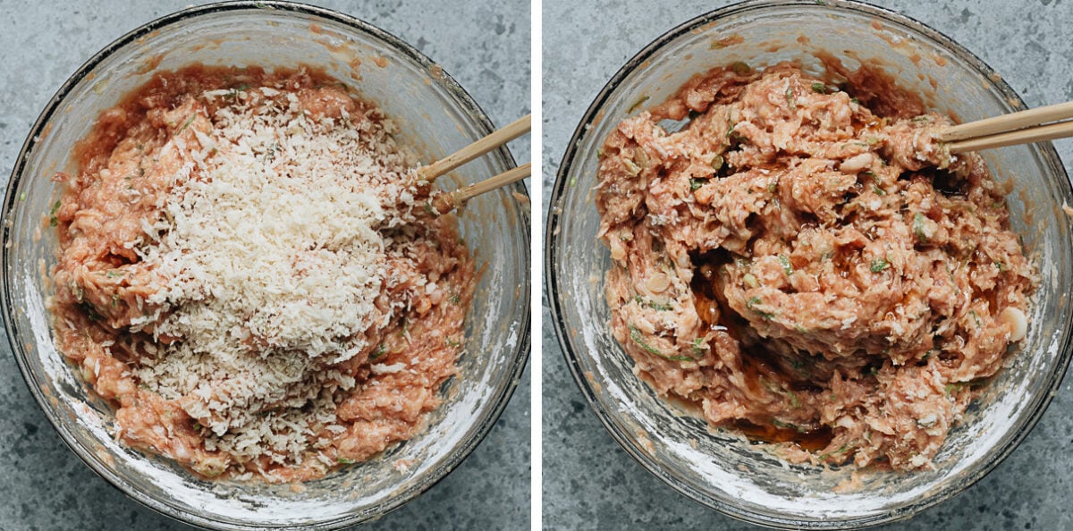 Mixing ground pork