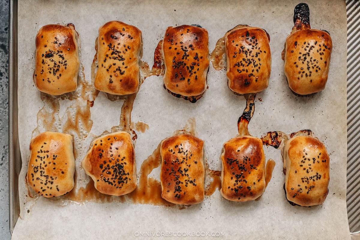 Baked Kao Bao Zi on a baking sheet