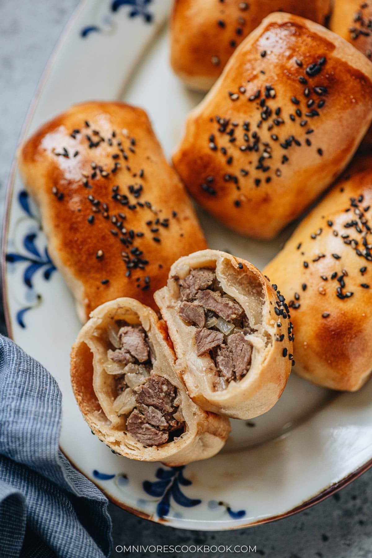 Cut open Kao Bao Zi, showing the lamb filling inside