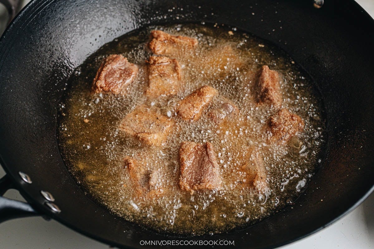 Deep frying ribs at medium temperature