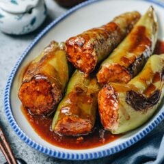 My stuffed peppers recipe is a Northern Chinese version, featuring juicy and tender pork stuffed peppers, pan fried until blistered, then finished with a rich brown sauce. It is quite easy to put together and perfect for making ahead.