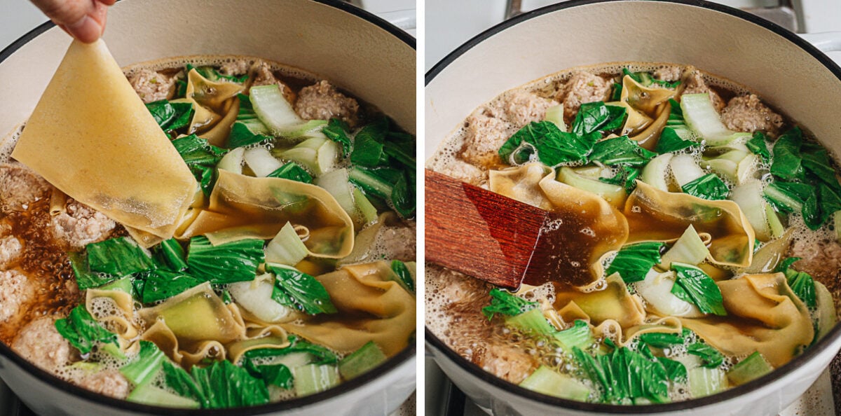 Adding wonton wrappers