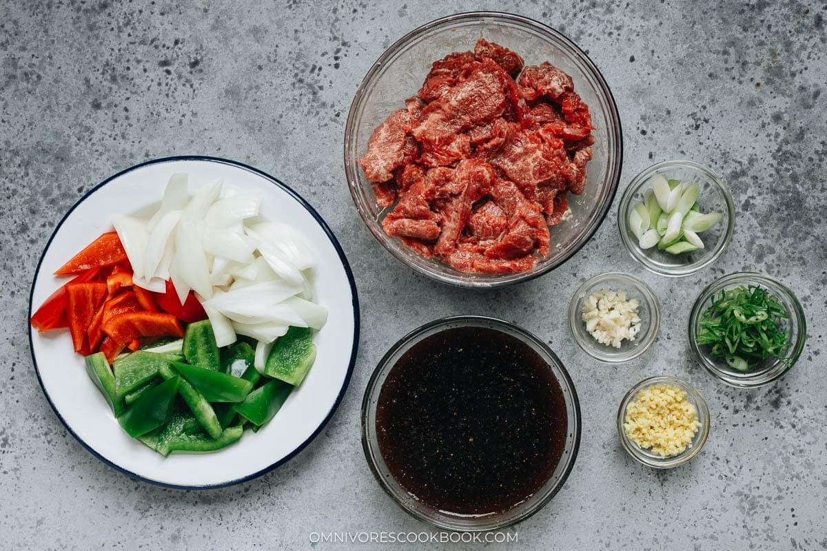Ingredients for making Chinese black pepper steak