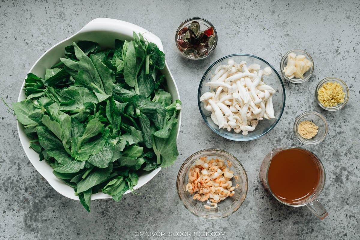 Ingredients for making braised pea shoots