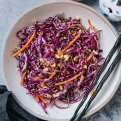 My Chinese coleslaw is crisp, tangy, and full of refreshing flavors. The light yet flavorful dressing balances sweet, savory, and nutty notes, coating the crunchy vegetables perfectly. It’s a simple side dish that brightens up any meal and adds freshness to your table.